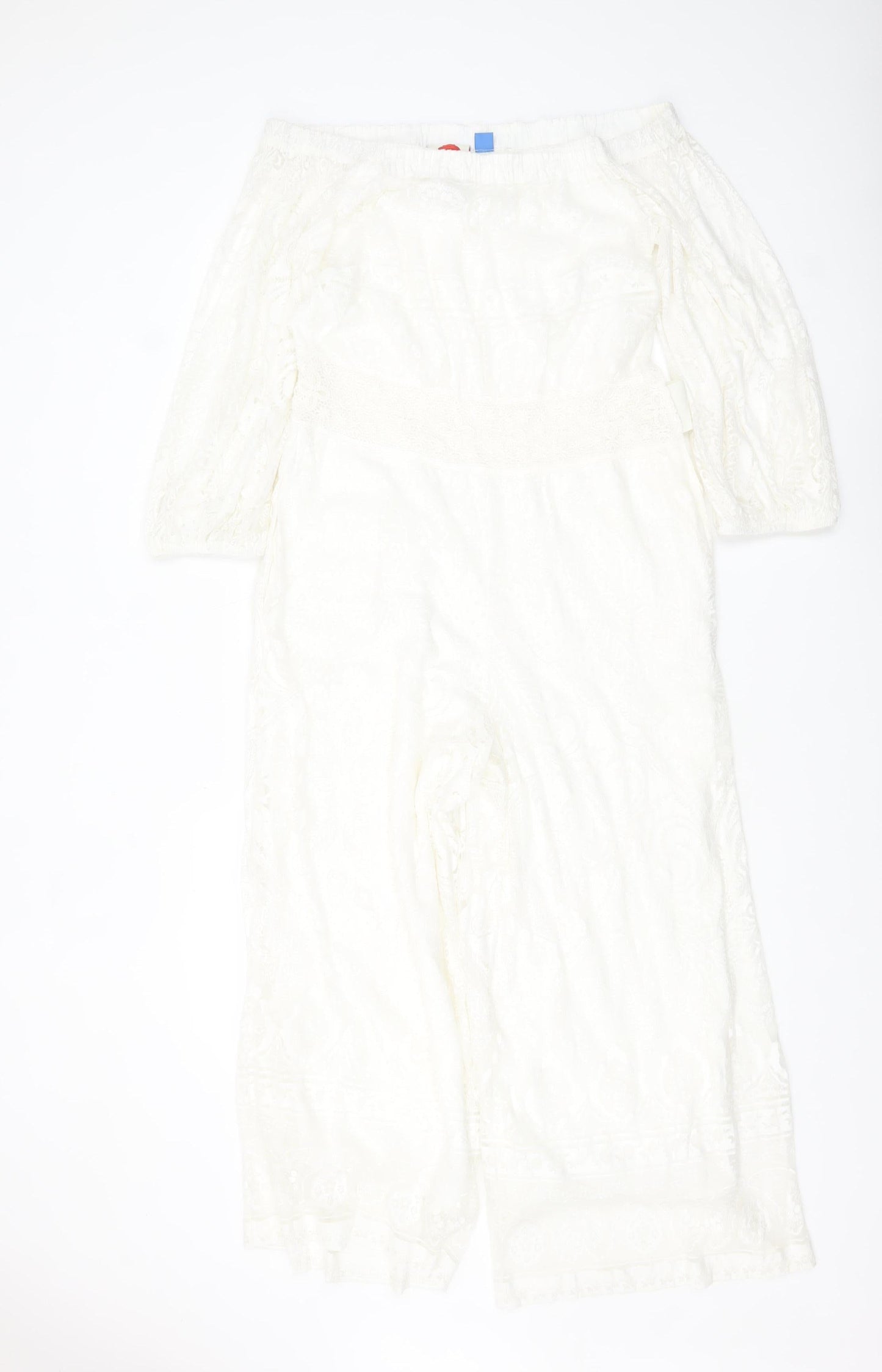 FARM Rio for Anthropologie Womens White Off Shoulder Lace Jumpsuit M