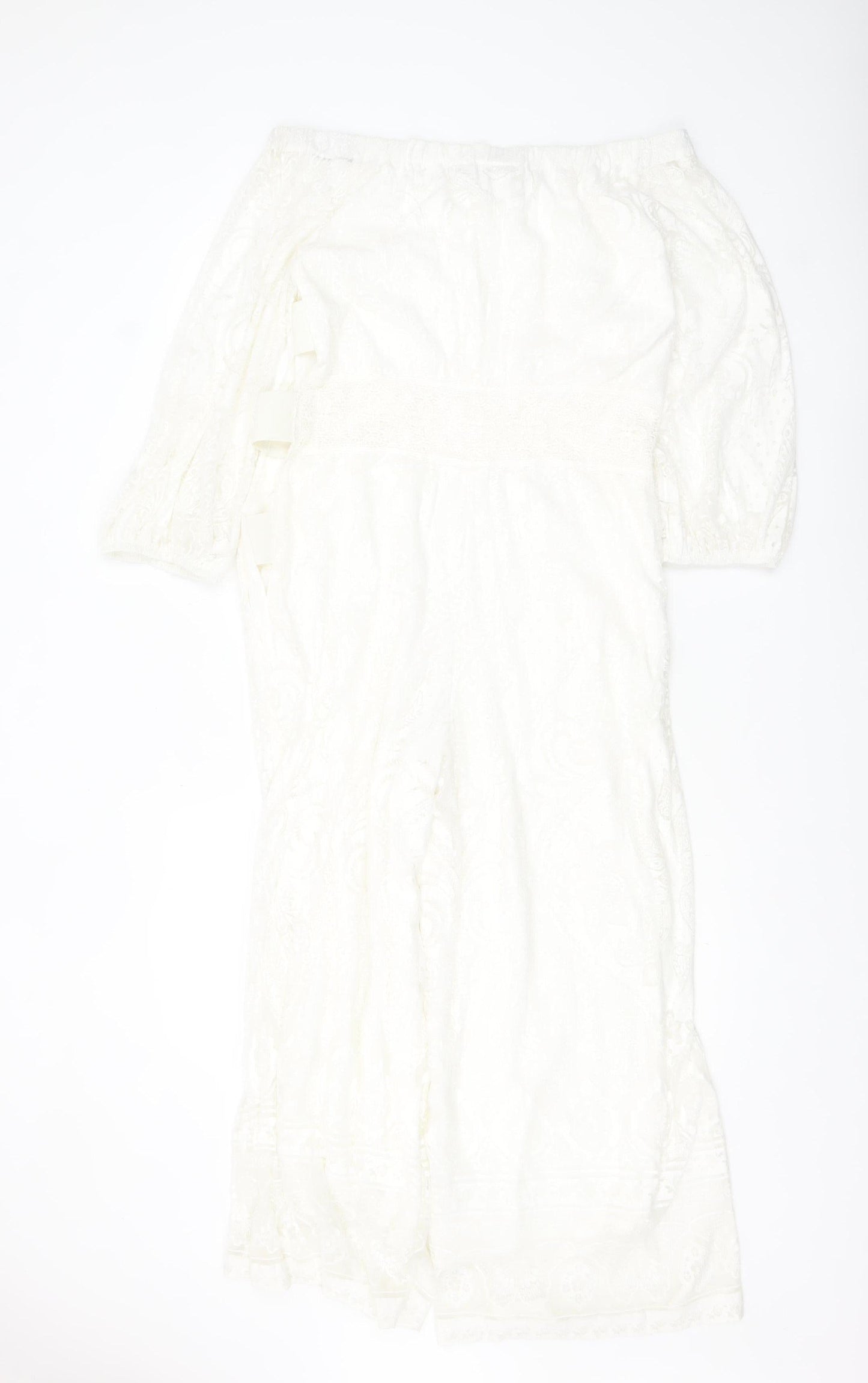 FARM Rio for Anthropologie Womens White Off Shoulder Lace Jumpsuit M