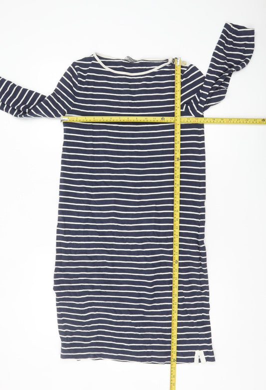 Jaeger Women Blue Striped Shift Dress Size S Cotton 3/4 Sleeve