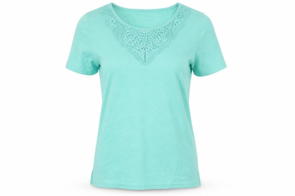 Bonmarché Womens Green Crochet Neck Short Sleeve T-Shirt Size S