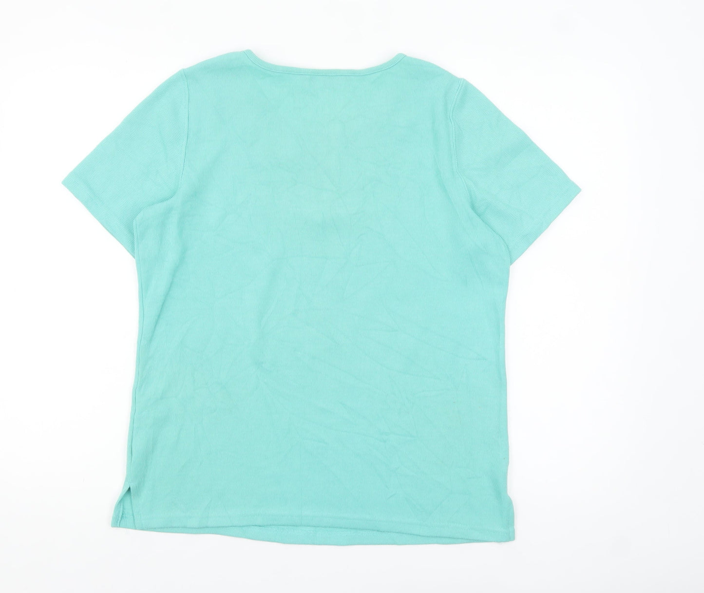 Bonmarche Womens Green Crochet Neck Short Sleeve T-Shirt Size S