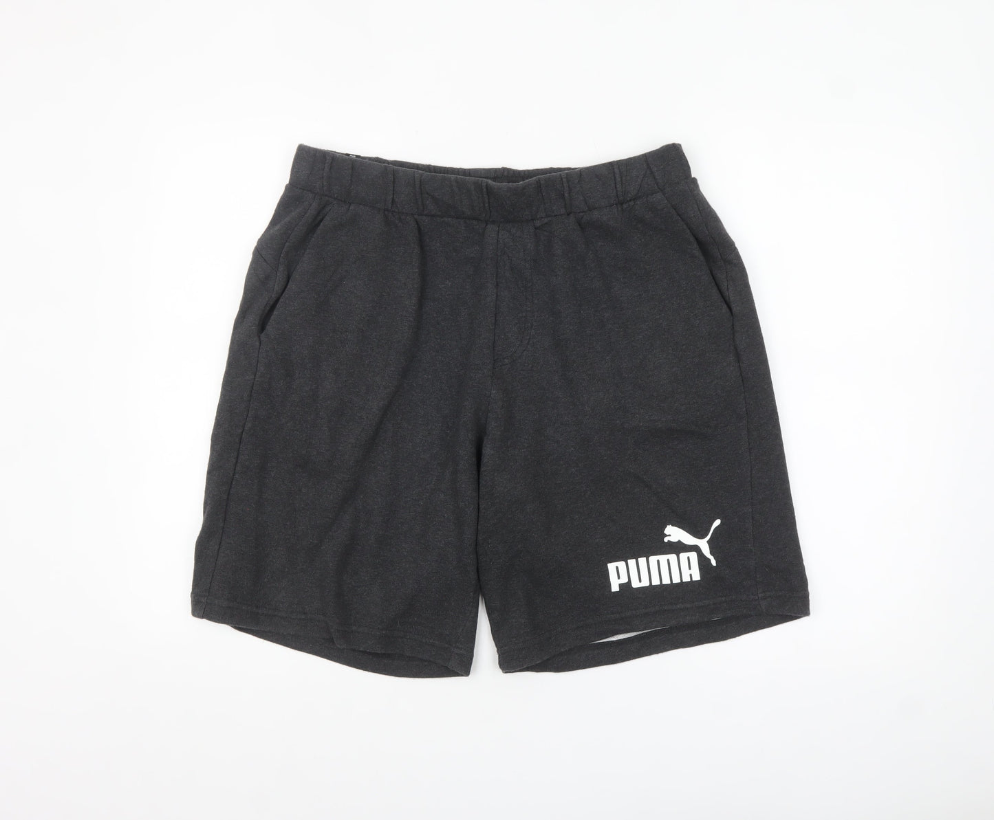 Puma Men Black Sweat Shorts L Elastic Waist Pockets