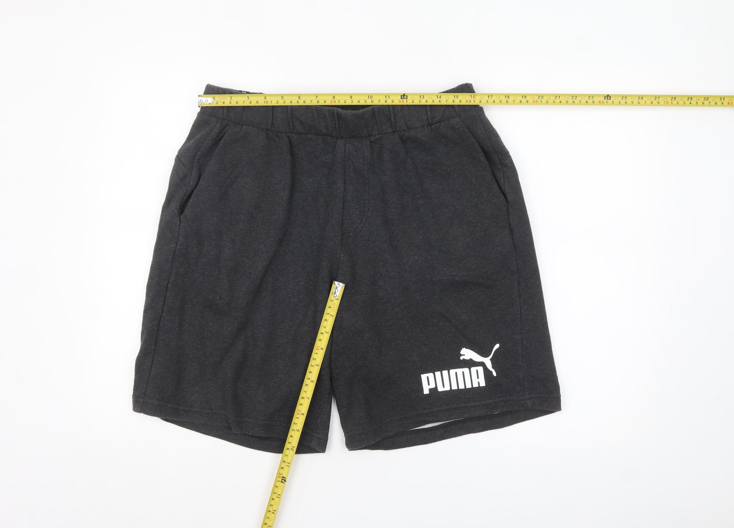 Puma Men Black Sweat Shorts L Elastic Waist Pockets