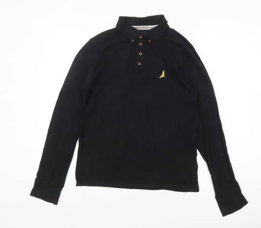 Brave Soul Men's Black Long Sleeve Cotton Polo Shirt XS