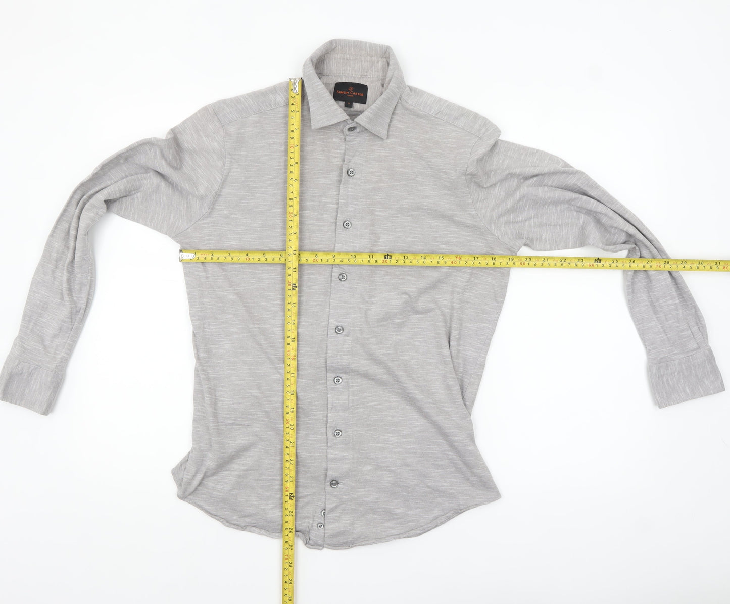 Simon Carter Men's Grey Cotton Long Sleeve Button-Up Shirt M