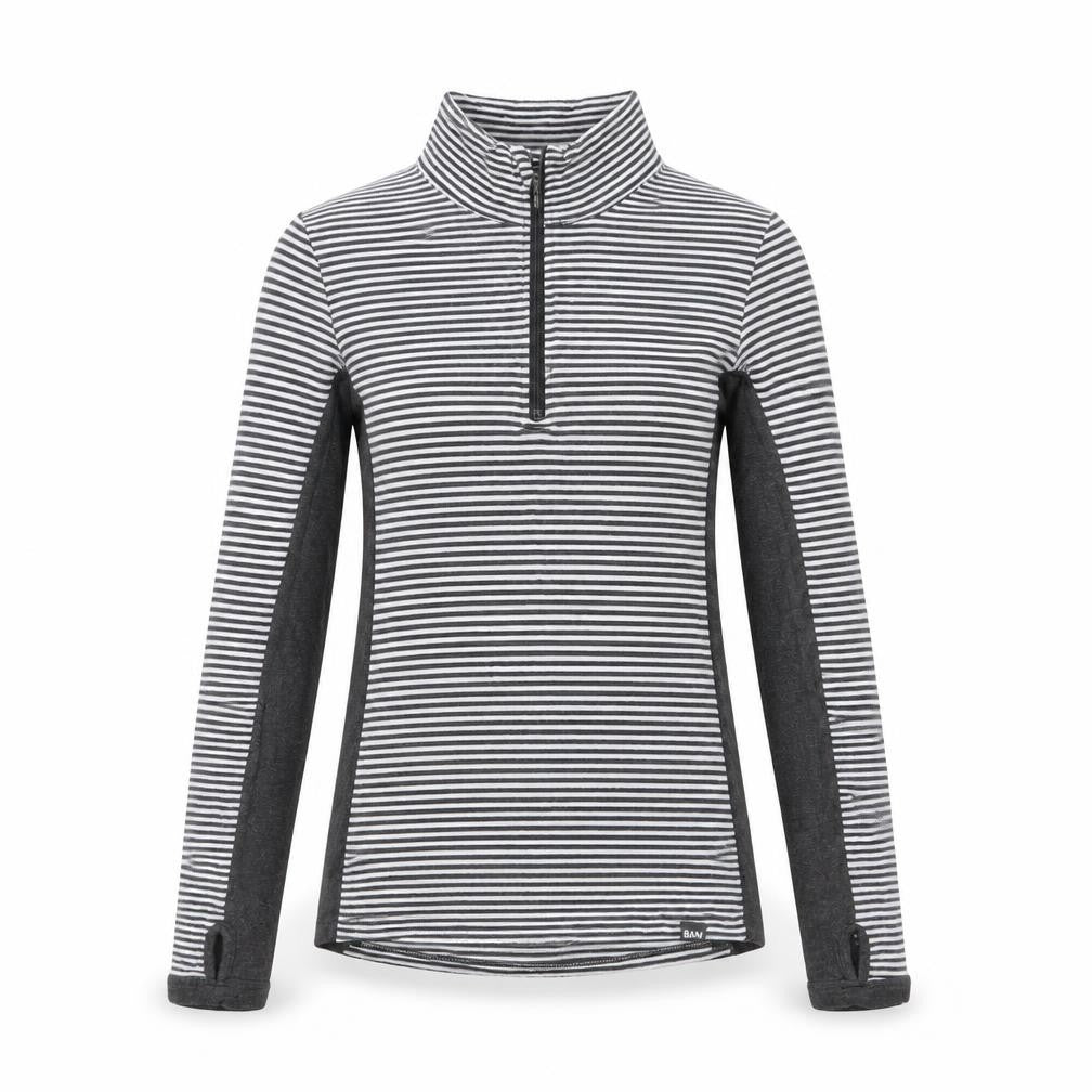 BAM Women Black & White Striped 1/4 Zip Pullover Sweatshirt Size 10