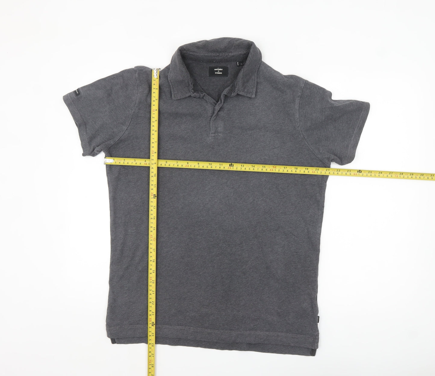 Superdry Men’s Grey Cotton Short Sleeve Polo Shirt L