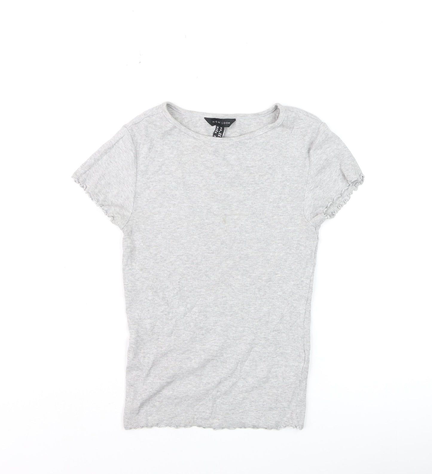 New Look Girls Grey Ribbed Short Sleeve T-Shirt Size 10 UK Cotton Blend