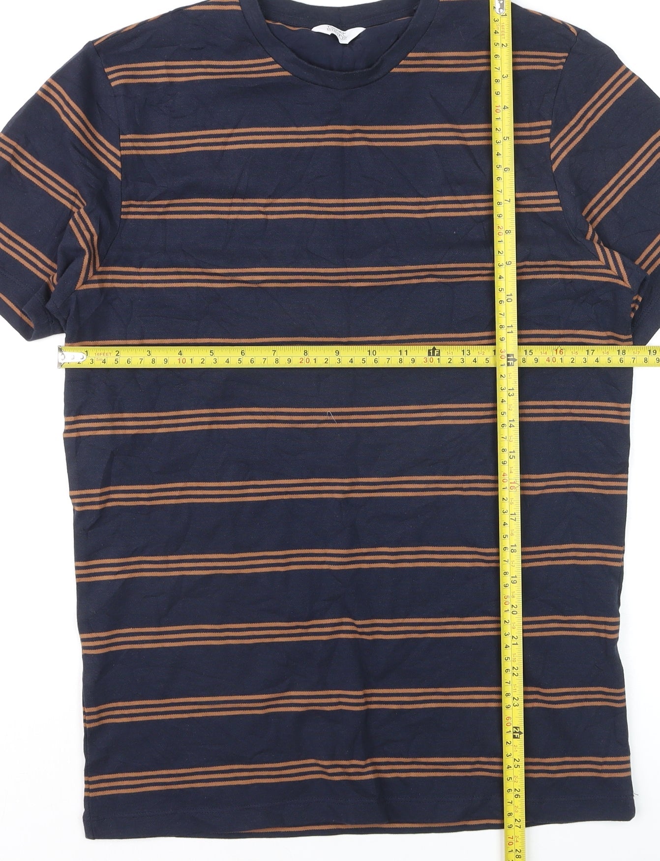 Next Men's Blue Striped Cotton Crew Neck Regular Fit T-Shirt Size S