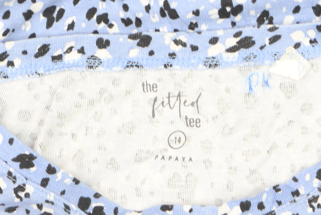 Papaya Womens Blue Animal Print Fitted T-Shirt Size 14