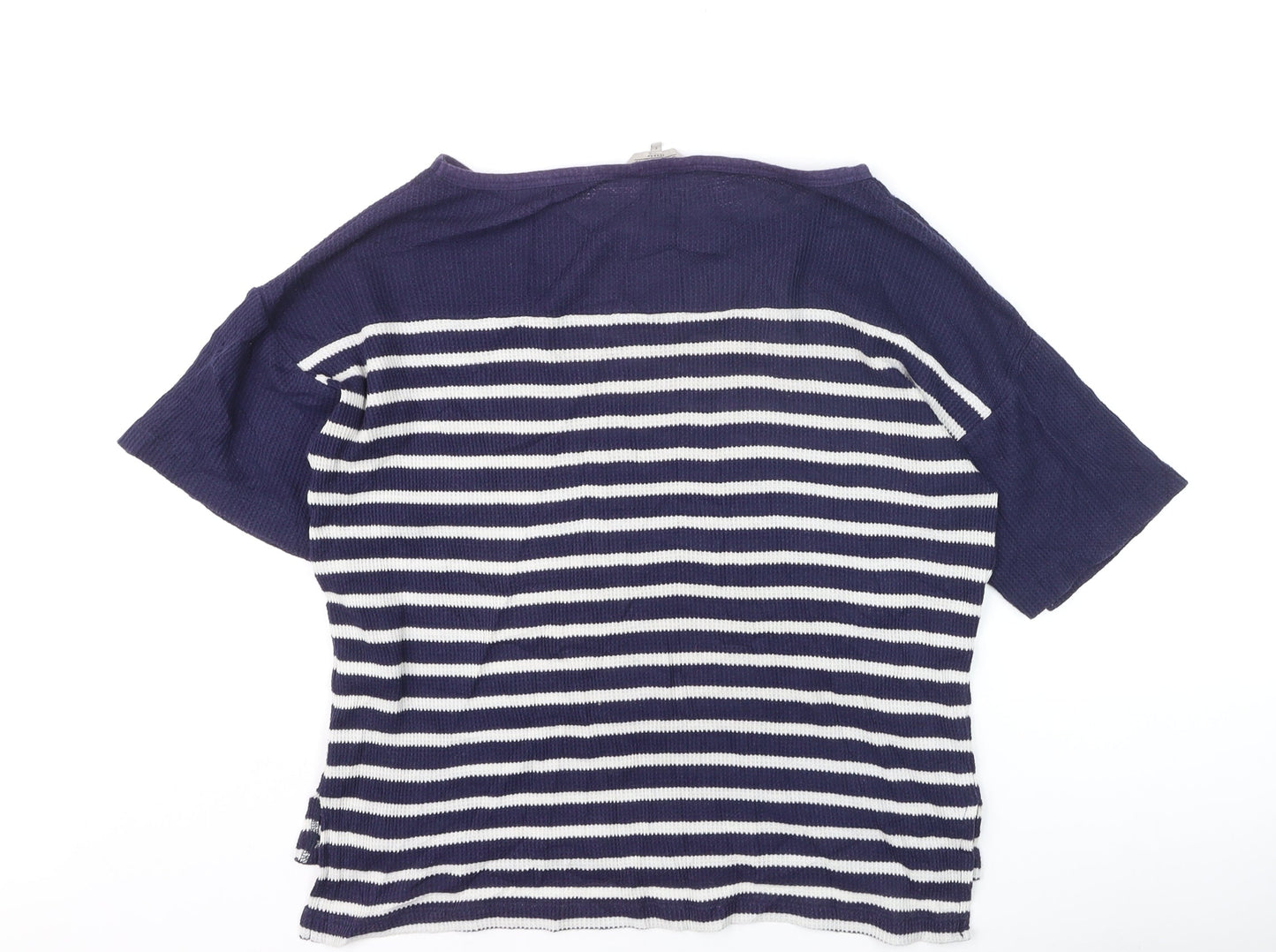 Great Plains Women Navy Striped Short Sleeve Knit Pullover Jumper S