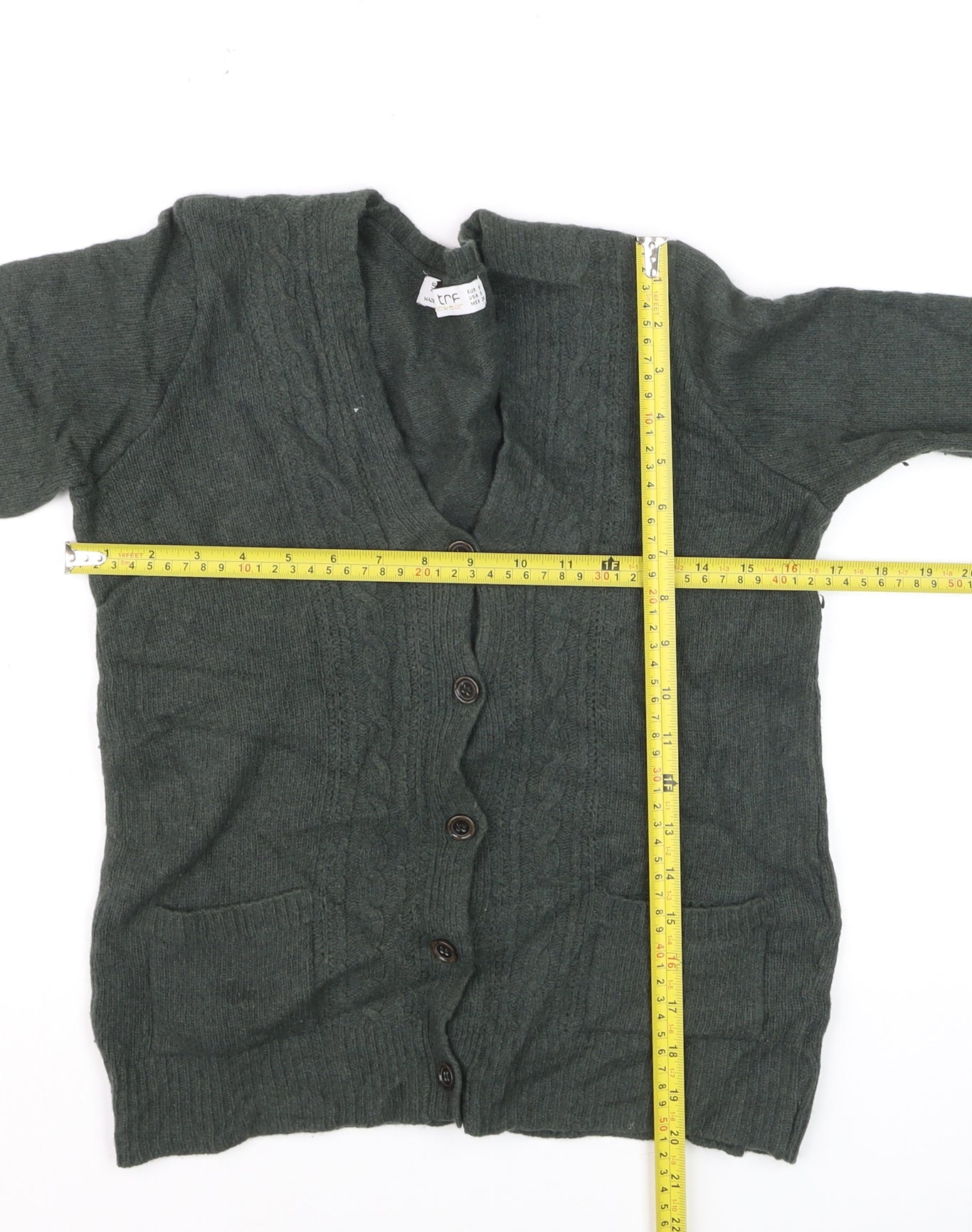 TRF Women’s Green Wool Blend Cable Knit Cardigan Size 8