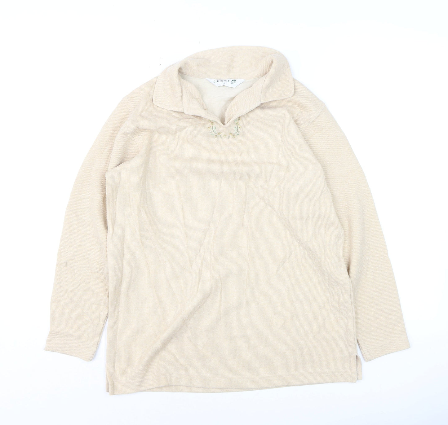 Jumper Women Beige Collared Pullover Knit Long Sleeve S