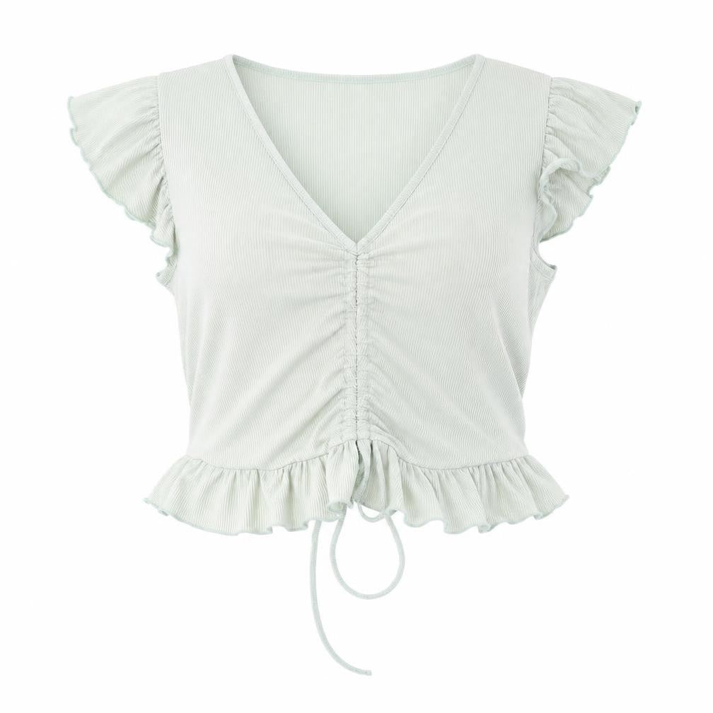 New Look Women’s Green Cropped Ruffle Blouse Size 18