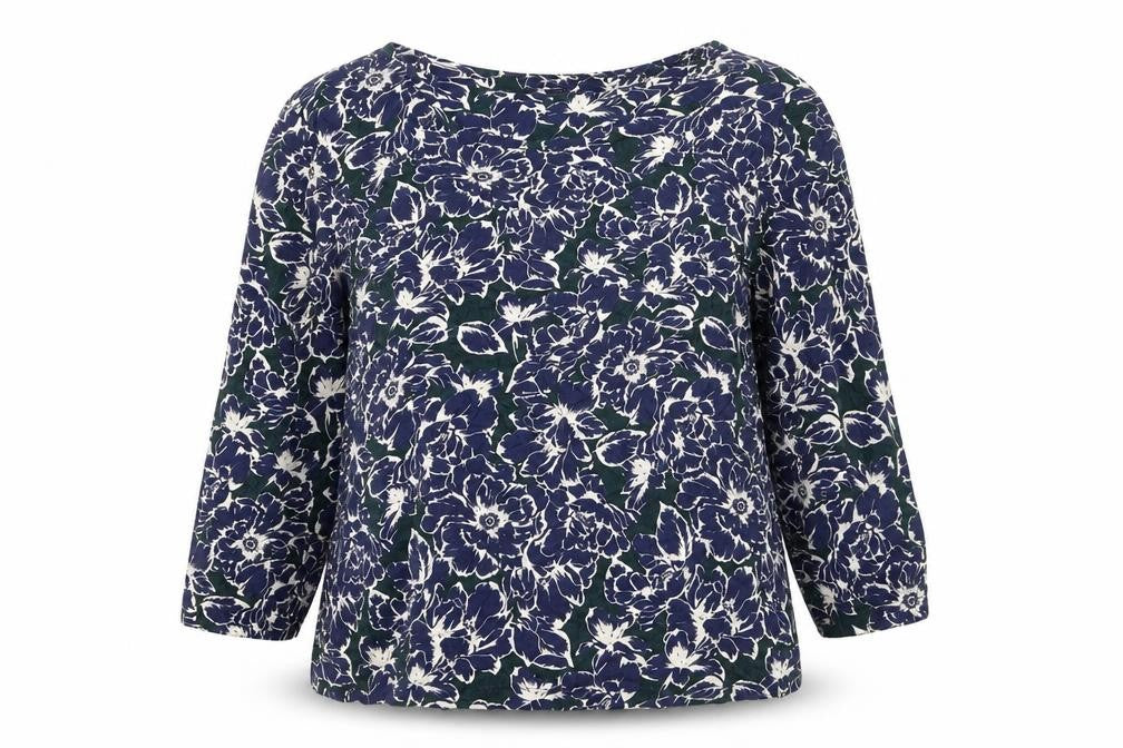 Classics Women's Blue Floral Tunic Blouse Size 14 Viscose Stretch 3/4 Sleeve