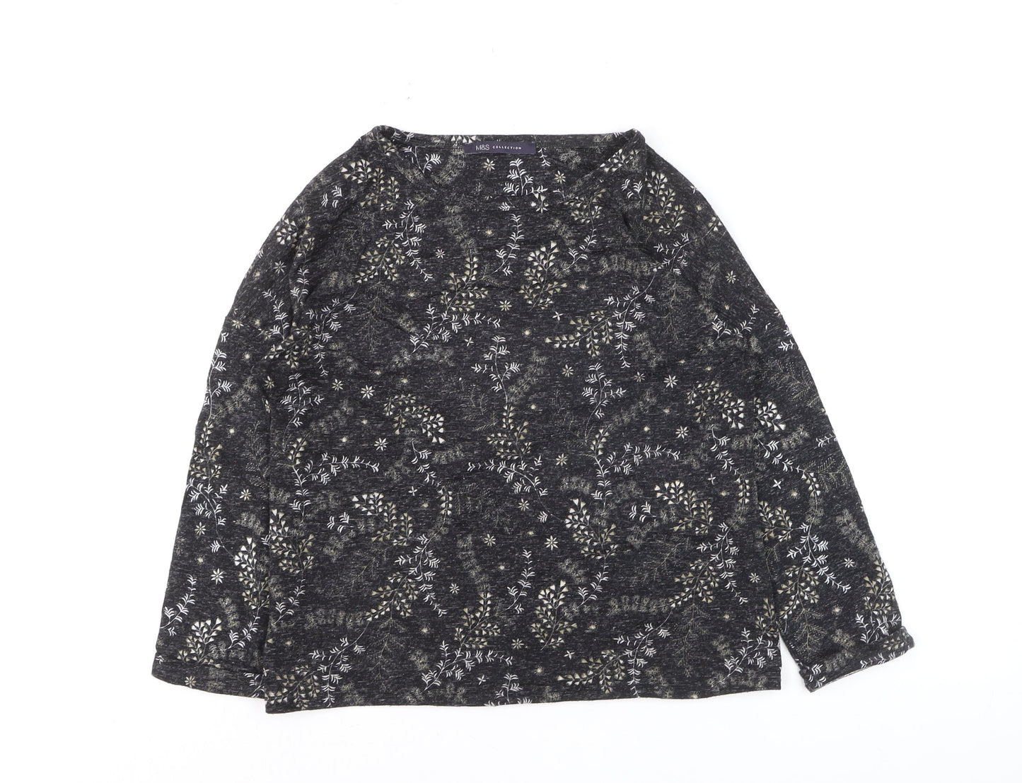 Marks and Spencer Women's Black Floral Jersey Long Sleeve T-Shirt Size 8