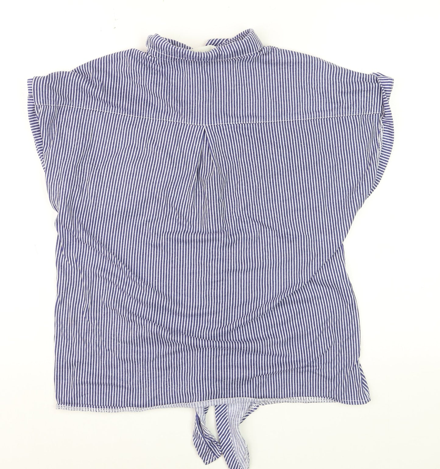Eden & Olivia Women's Blue Striped Button-Up Short Sleeve Cotton Shirt M