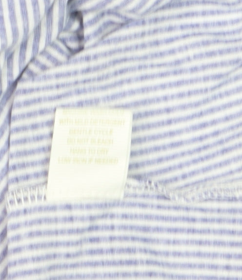 Eden & Olivia Women's Blue Striped Button-Up Short Sleeve Cotton Shirt M