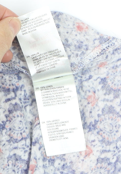 White Stuff Women's Multicoloured Linen T-Shirt UK 8 Boho Casual
