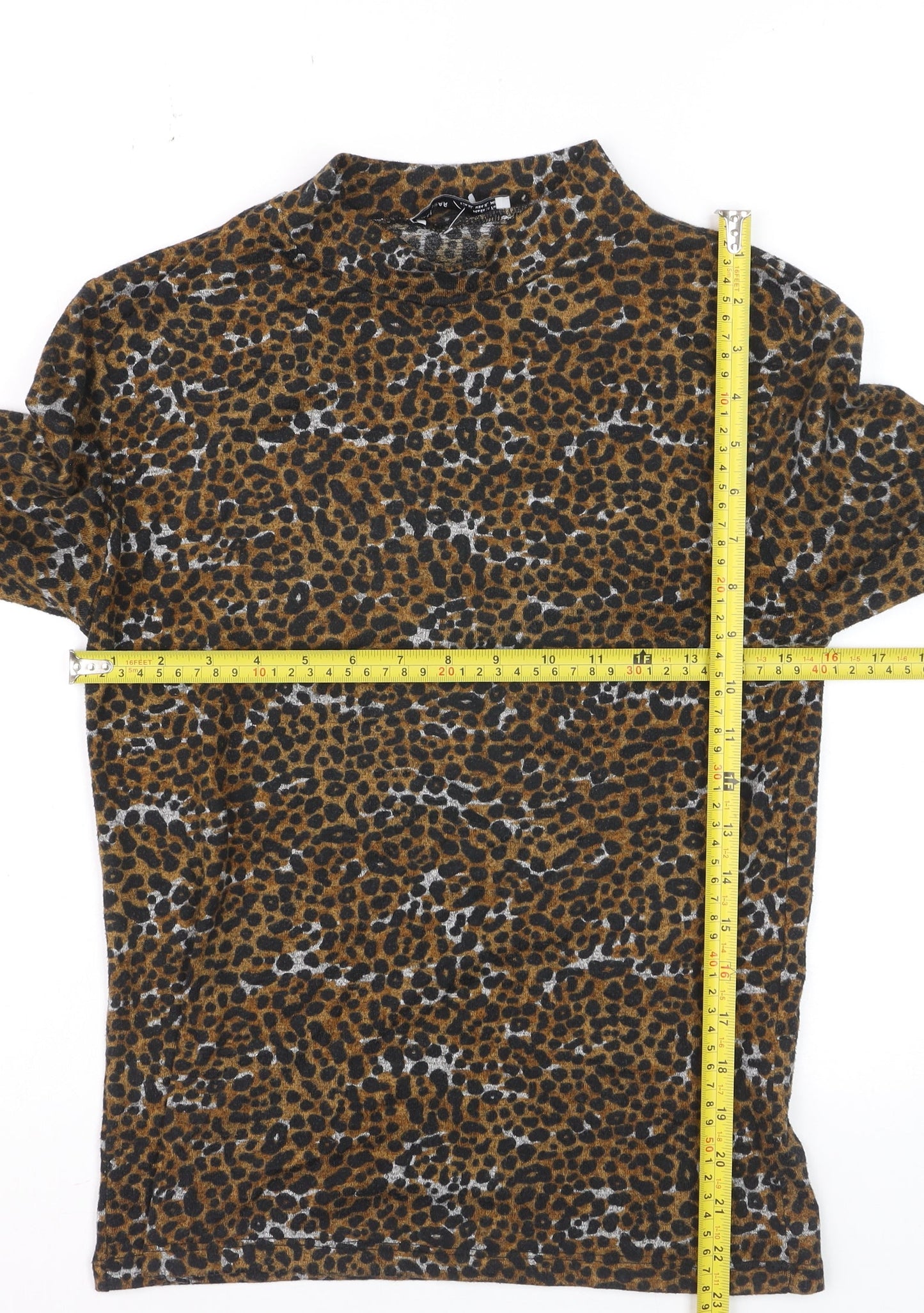 Pull & Bear Women’s Brown Leopard Mock Neck Long Sleeve Stretch Top Size 10