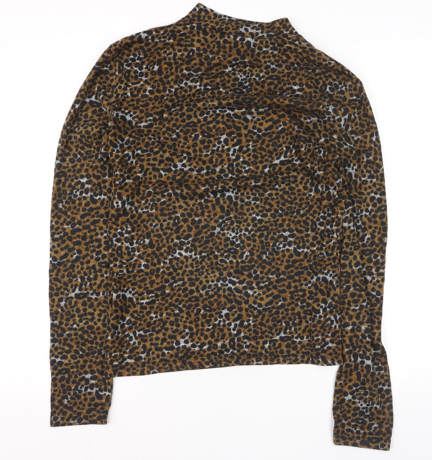 Pull & Bear Women’s Brown Leopard Mock Neck Long Sleeve Stretch Top Size 10