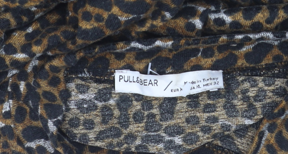 Pull & Bear Women’s Brown Leopard Mock Neck Long Sleeve Stretch Top Size 10
