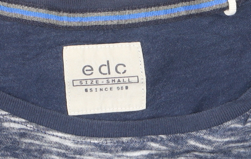 EDC by Esprit Men's Blue Colourblock Crew Neck Short Sleeve T-Shirt Small