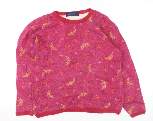 Best Company Women's Pink Floral Cotton Pullover Jumper Size S