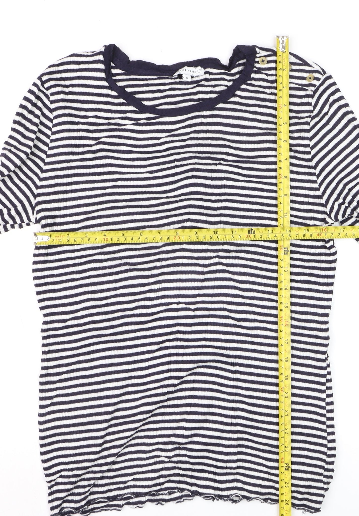 Warehouse Women Blue Striped Cotton Long Sleeve Pullover Jumper Size 12