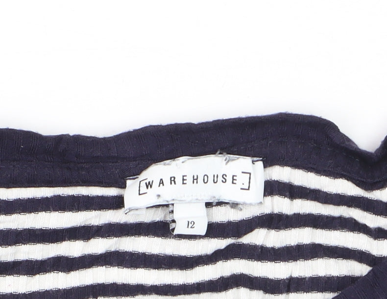 Warehouse Women Blue Striped Cotton Long Sleeve Pullover Jumper Size 12