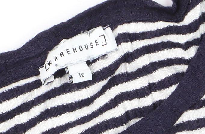Warehouse Women Blue Striped Cotton Long Sleeve Pullover Jumper Size 12