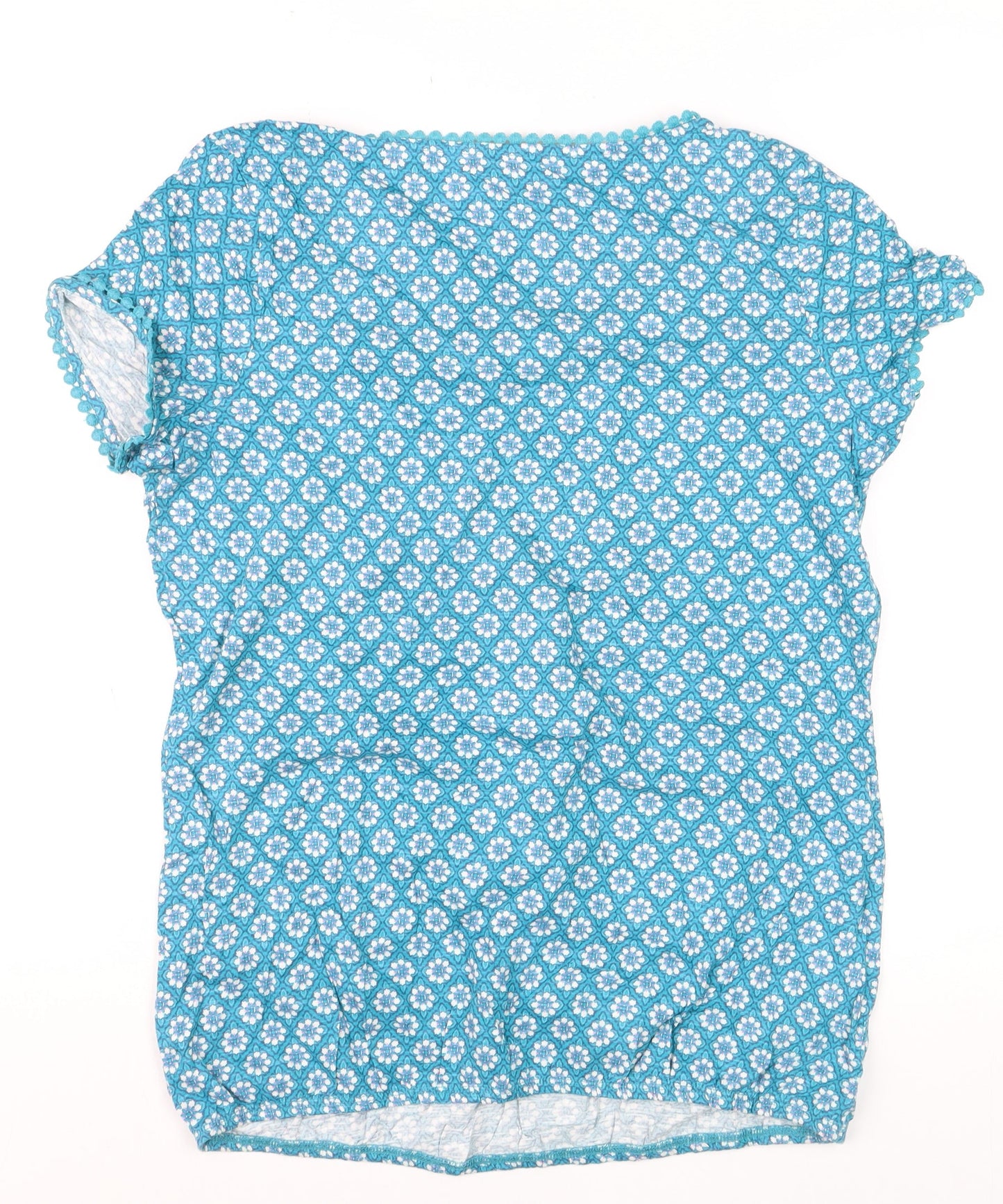 Next Women Blue Floral Cotton T-Shirt Size 12 Short Sleeve