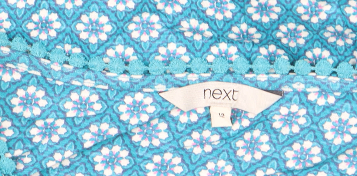 Next Women Blue Floral Cotton T-Shirt Size 12 Short Sleeve