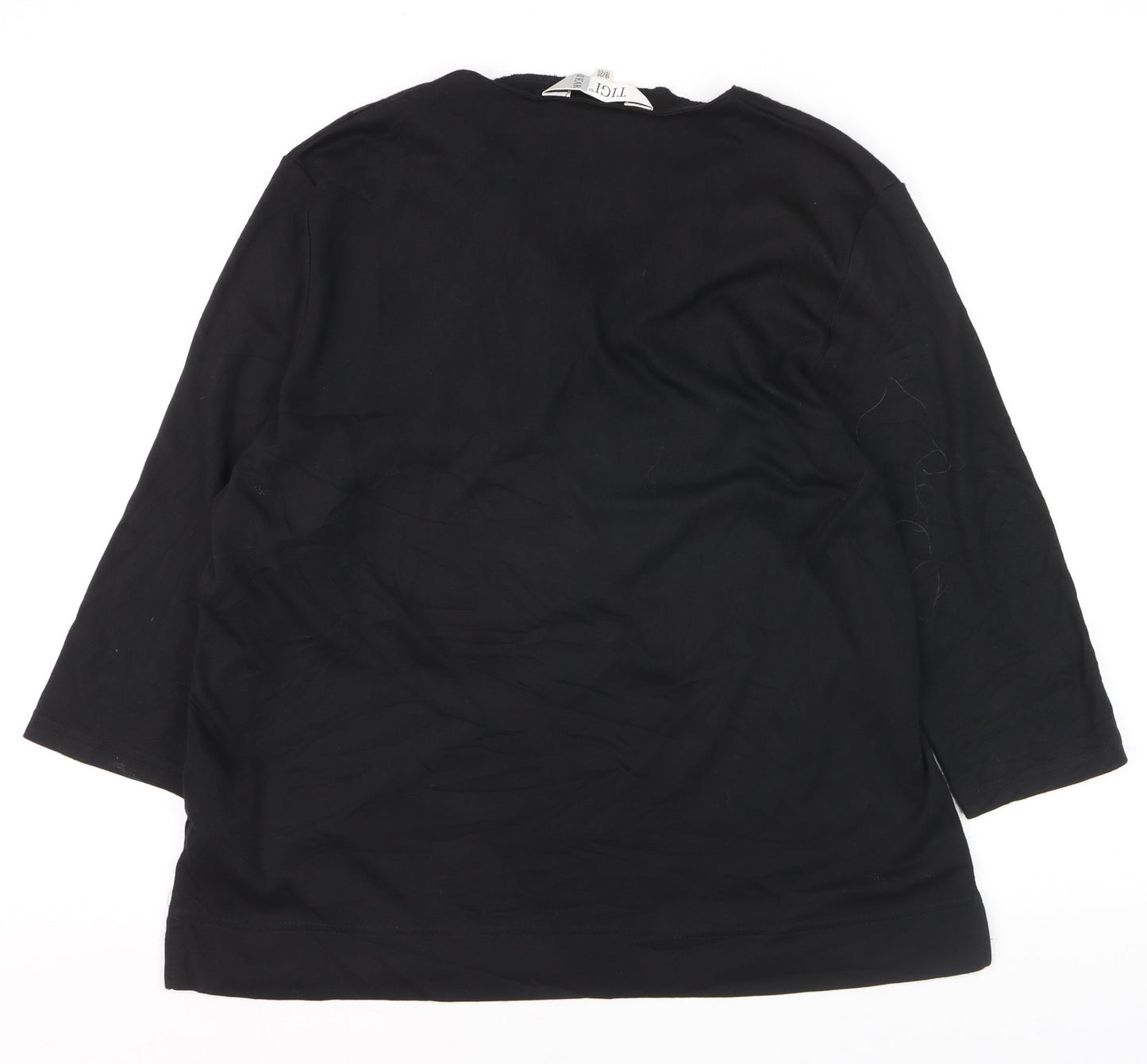 Tigi Wear Women's Black 3/4 Sleeve Floral Sequin V-Neck Top Size 18