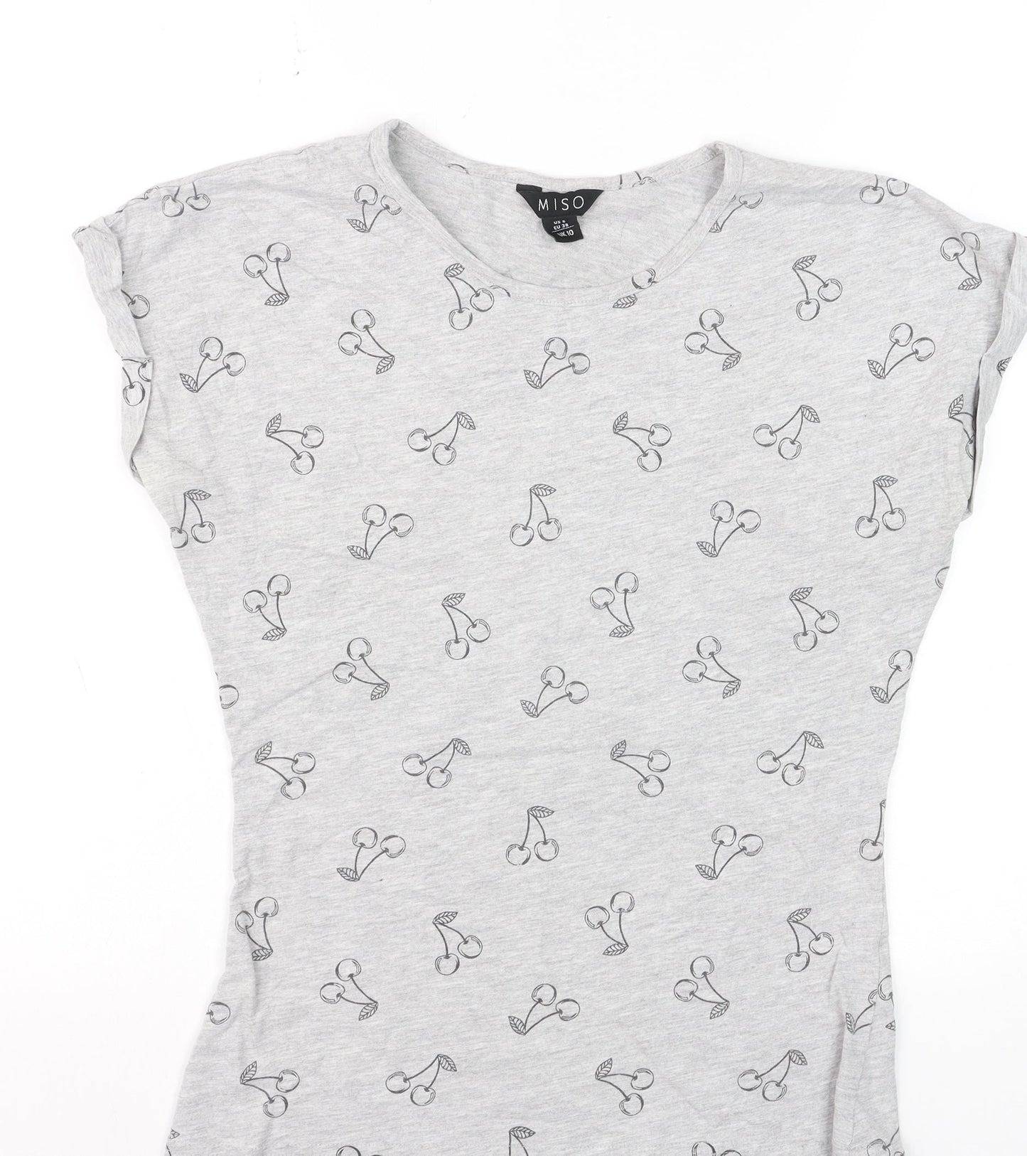 Miso Womens Grey Cherry Print Basic T-Shirt Size 10