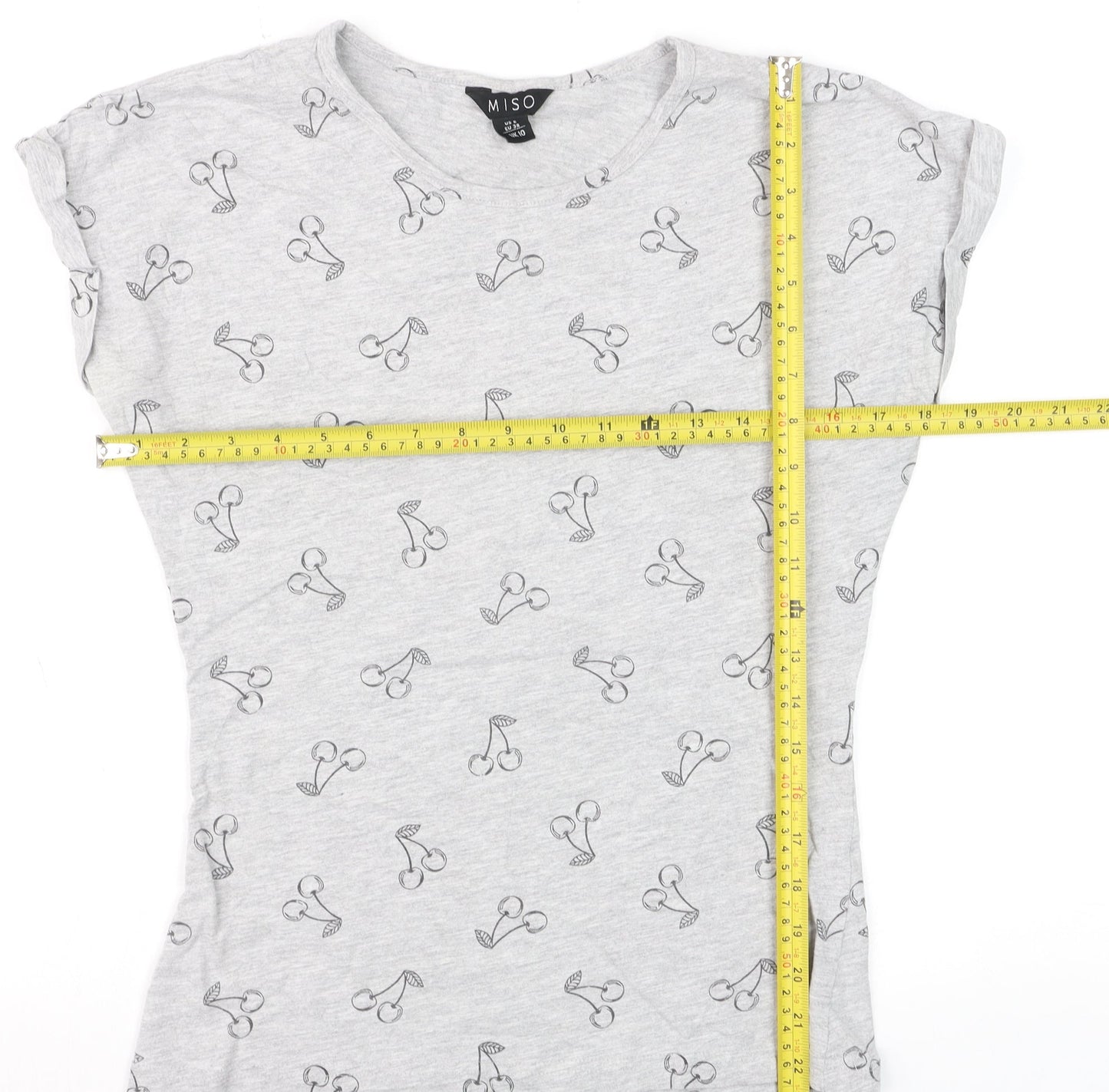Miso Womens Grey Cherry Print Basic T-Shirt Size 10