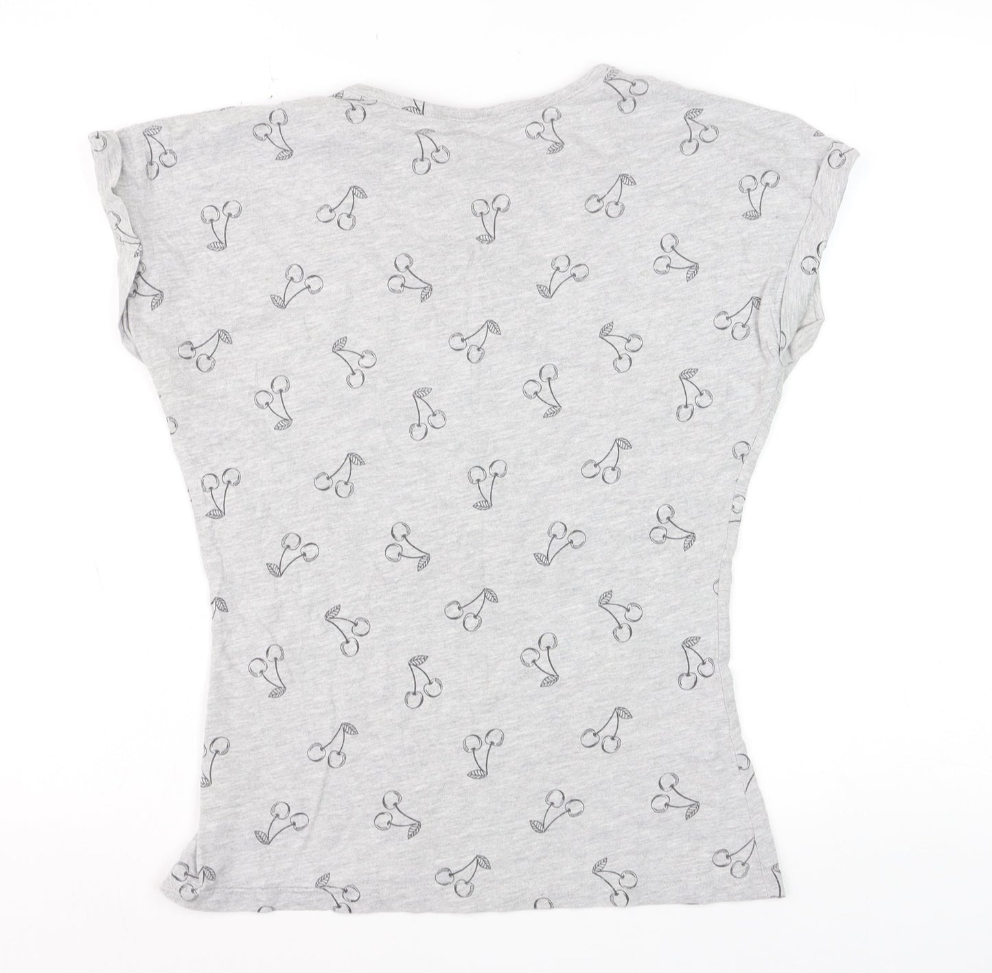 Miso Womens Grey Cherry Print Basic T-Shirt Size 10