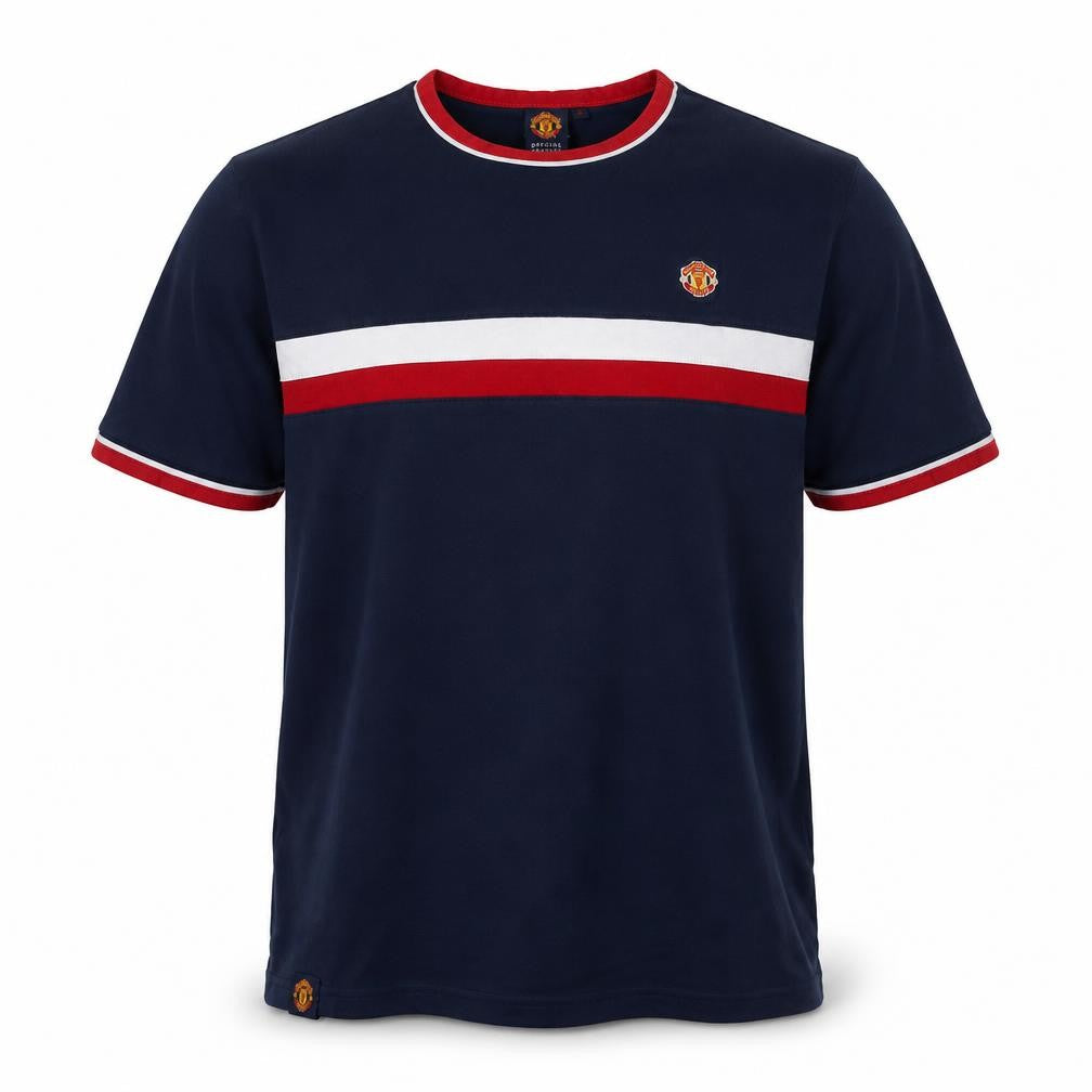Manchester United Men’s Blue Small Polo Shirt Cotton Colourblock Logo