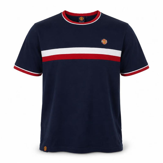 Manchester United Men’s Blue Small Polo Shirt Cotton Colourblock Logo