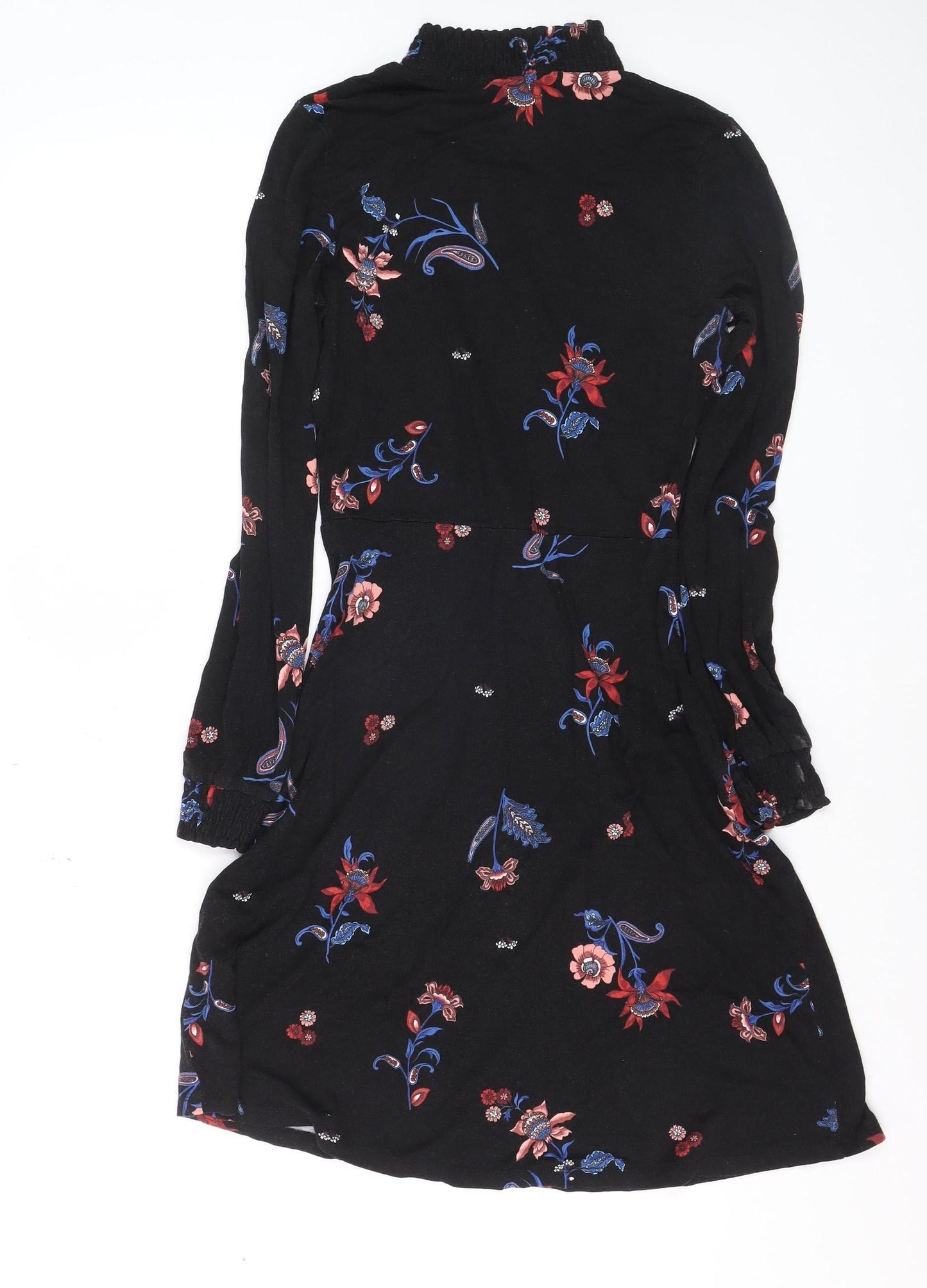Warehouse Womens Black Floral A-Line Dress Size 6 Long Sleeve