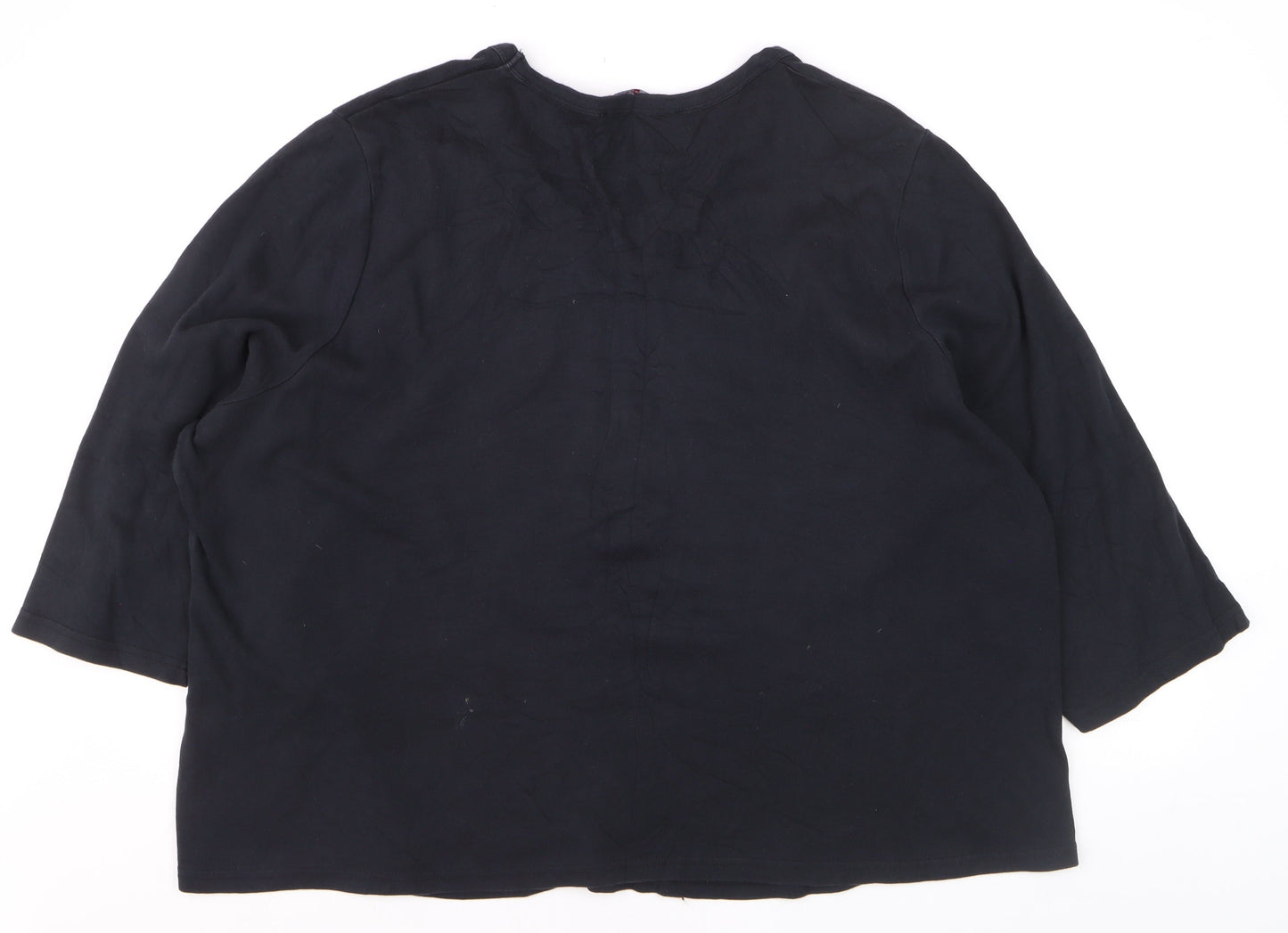 East Coast Women's Black Beaded Floral 3/4 Sleeve V-Neck Cotton T-Shirt Size 18