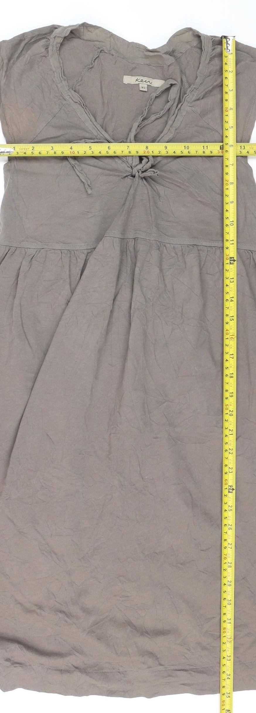 Kem Women’s Grey Cotton Knee Length Empire Waist Dress XS