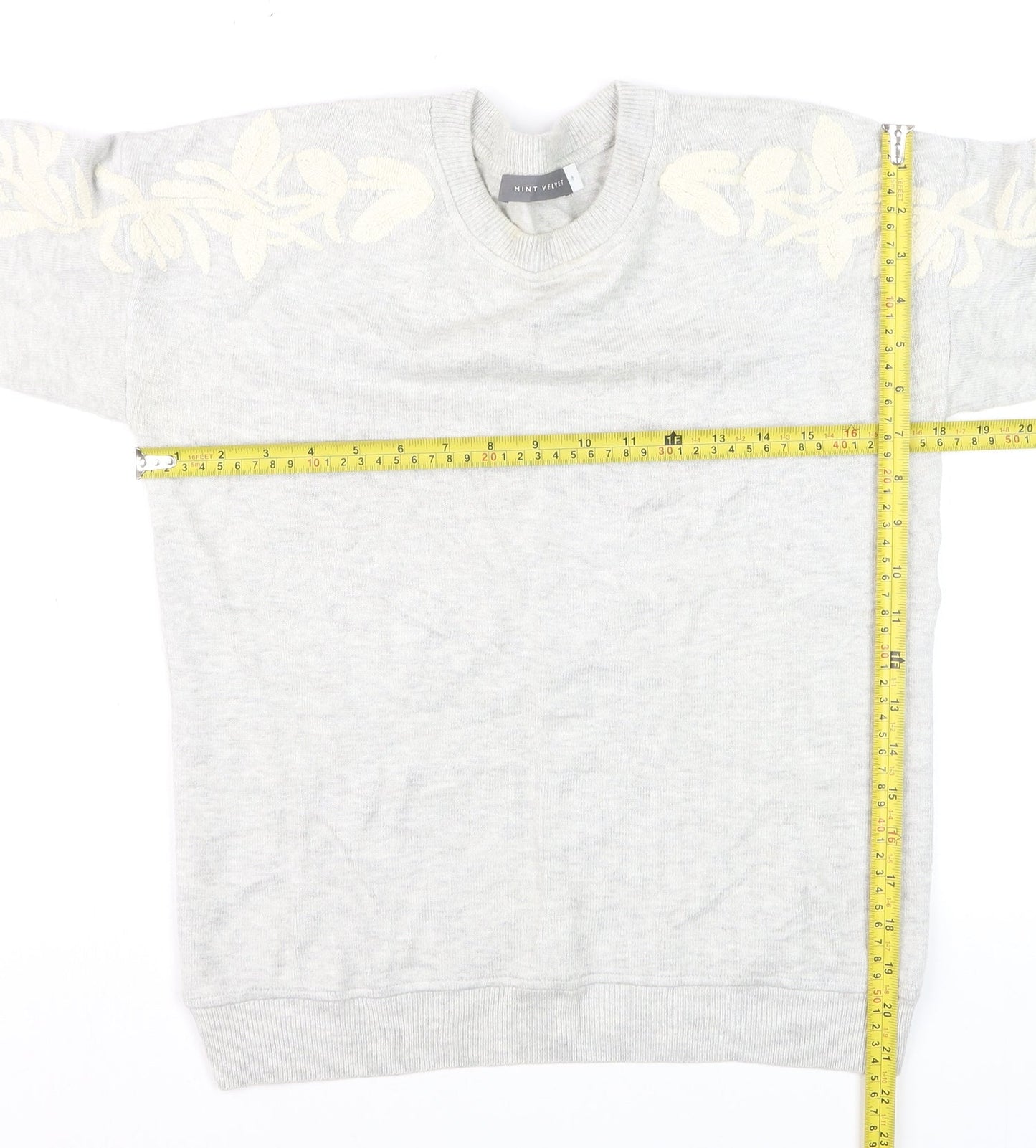 Mint Velvet Women's Grey Embroidered Crew Neck Pullover Jumper Size 8