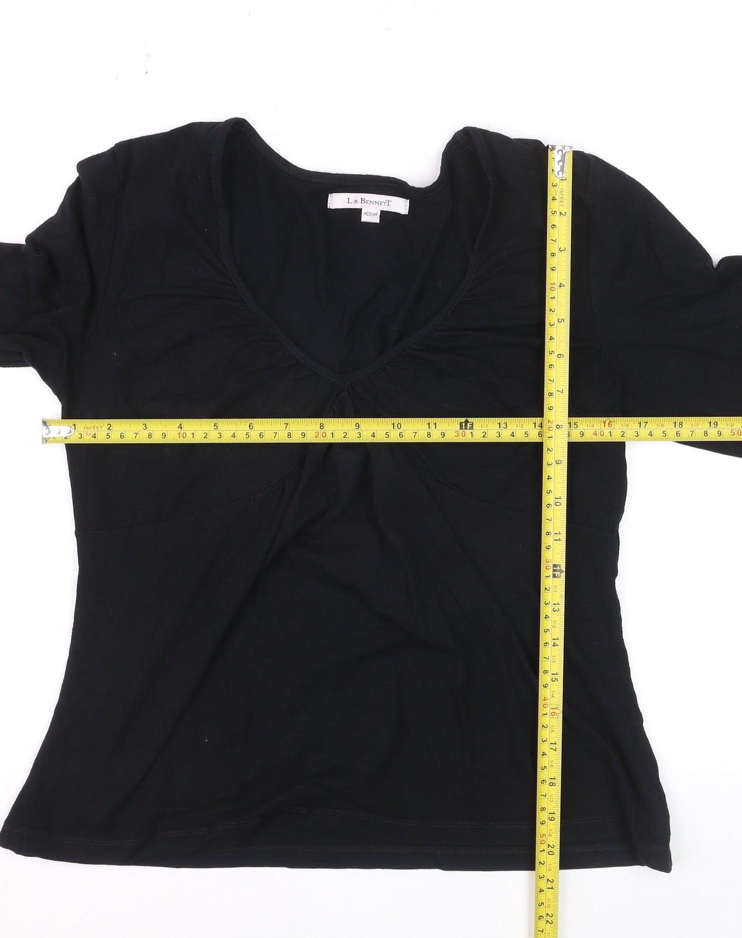 L.K. Bennett Women's Black Jersey V-Neck Long Sleeve Blouse Medium