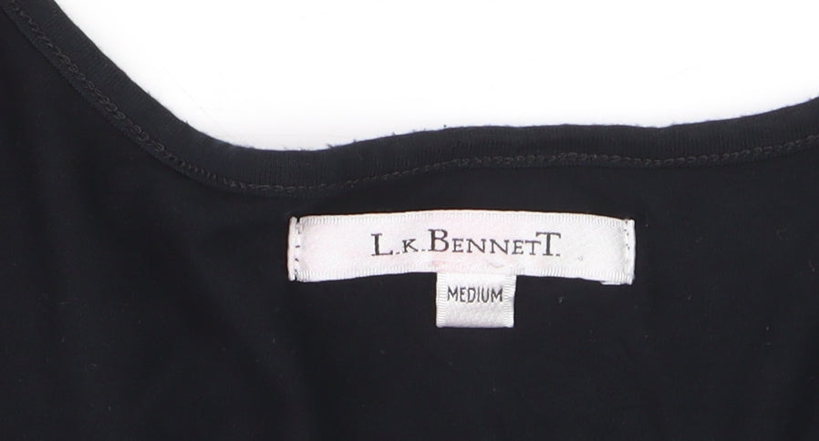 L.K. Bennett Women's Black Jersey V-Neck Long Sleeve Blouse Medium
