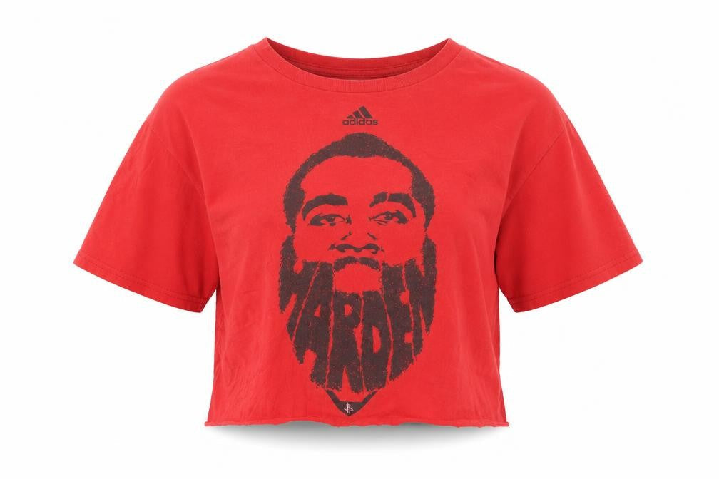 Adidas Womens Red Graphic Cropped T-Shirt Medium Cotton Sports Style