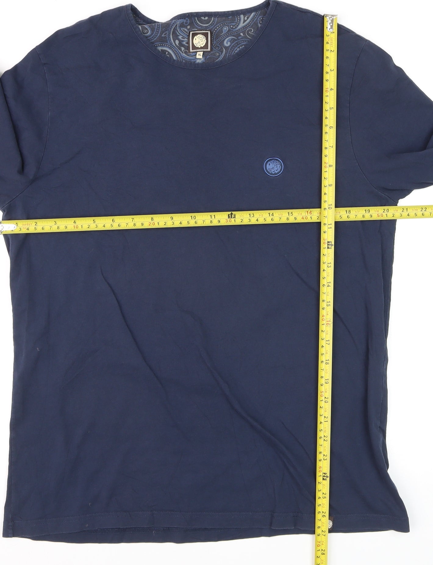 Pretty Green Mens Blue Long Sleeve Cotton Crew Neck Top XL