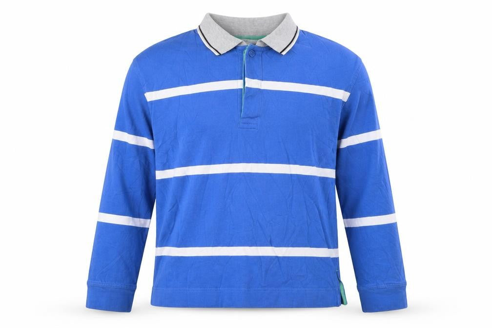 Next Men's Blue Striped Long Sleeve Polo Shirt Size S Cotton