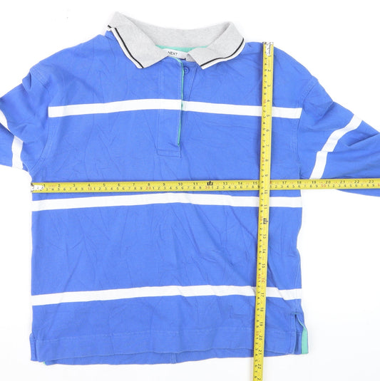 Next Men's Blue Striped Long Sleeve Polo Shirt Size S Cotton