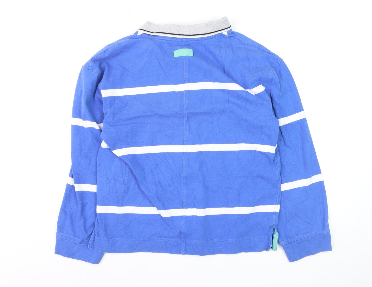 Next Men's Blue Striped Long Sleeve Polo Shirt Size S Cotton
